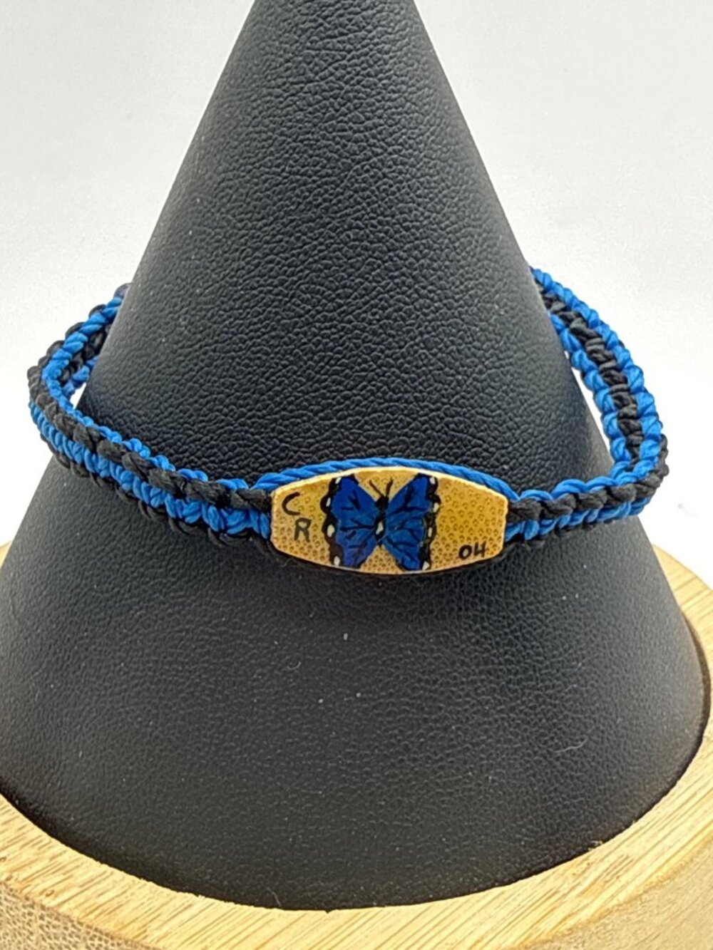 Hand Painted Blue Morpho Butterfly Macrame Braided Friendship Boho Bracelet